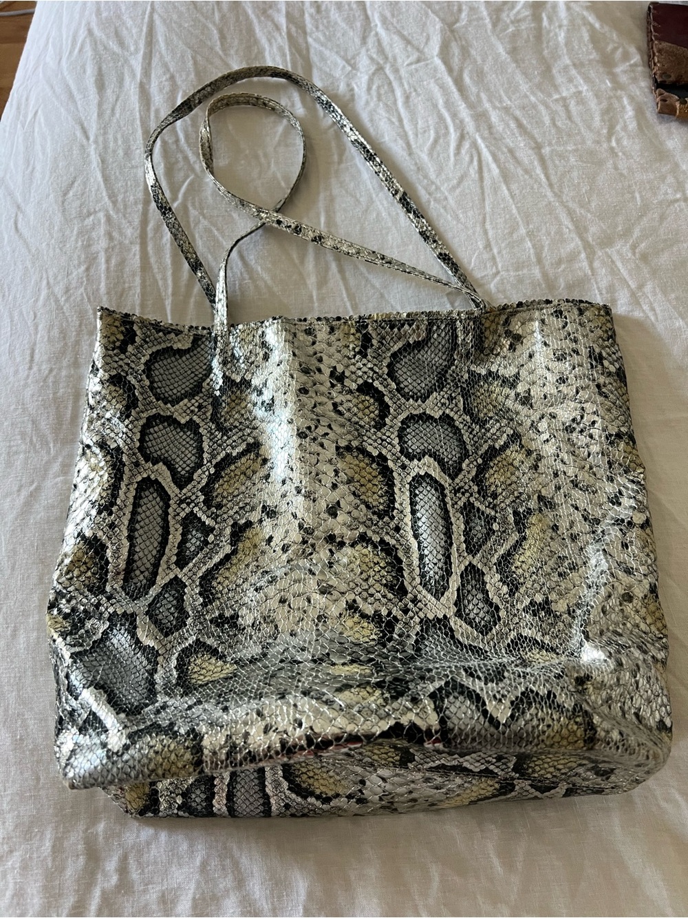 Carlos Falchi Snake-Print Tote in Black, Cream, Brown
